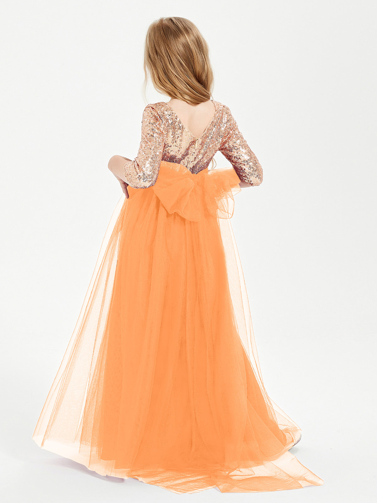 Sparkling Sequined Junior Bridesmaids Gown Orange